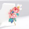 New Chinese style pink peony flower brooch, enamel color, pearl flower, versatile fashionable chest flower, brooch