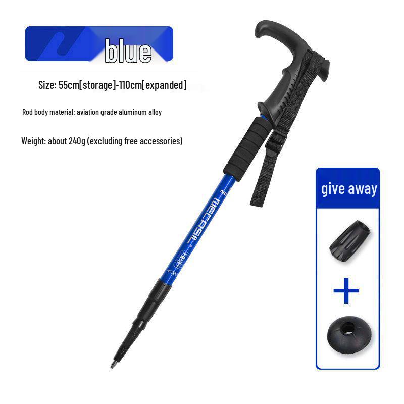 Ultralight Adjustable Hiking Poles with Curved Handle, Aluminum Alloy 6061, Three-Section Off-Road Walking Stick N101