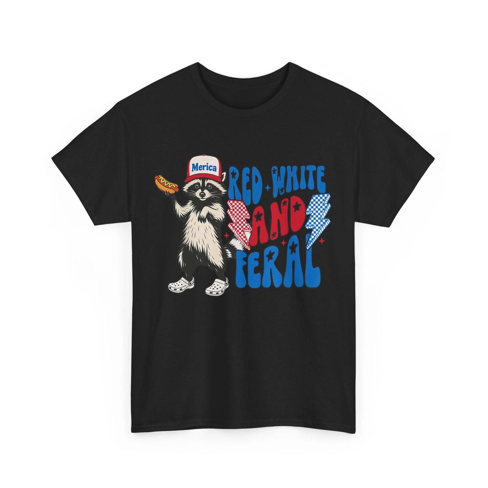 4th of July Raccoon Shirt, Red White and Feral Raccoon 4th of July Funny T-Shirt S