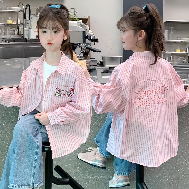 

Девичья осенняя куртка-рубашка из чистого хлопка с длинным рукавом 2025 мода 160cm