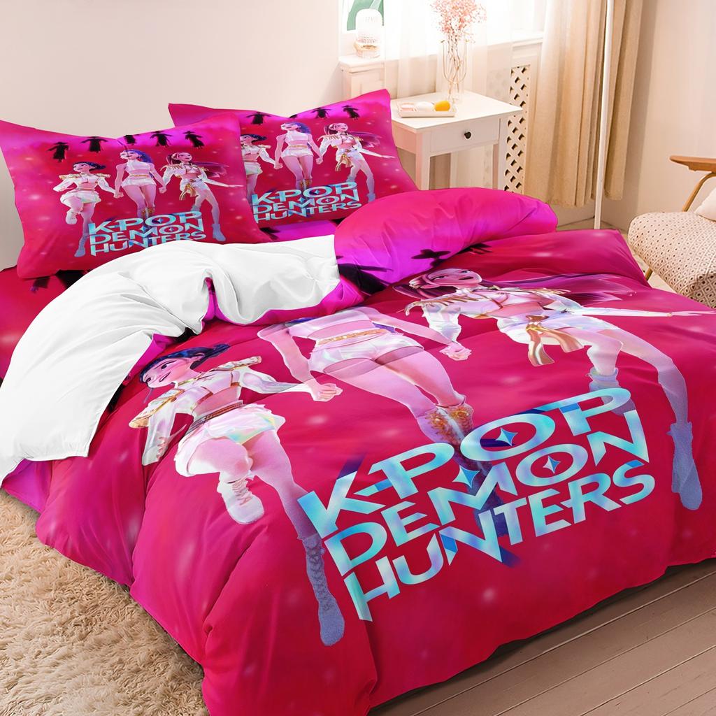 3pcs K-Pop Demon Hunters Print coreless Bedding Set Multi Sized Bedding Dormitory duvet Cover Soft Decoration Machine Washable