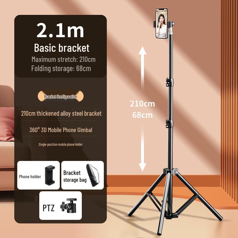 Multifunctional Floor-Standing Selfie Stick & Tripod with Universal Phone Holder for Live Broadcasts