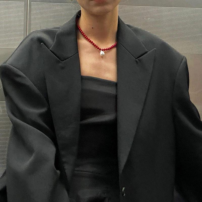 Korean Water Drop Pendant Beaded Necklace - Elegant Retro Choker for Women