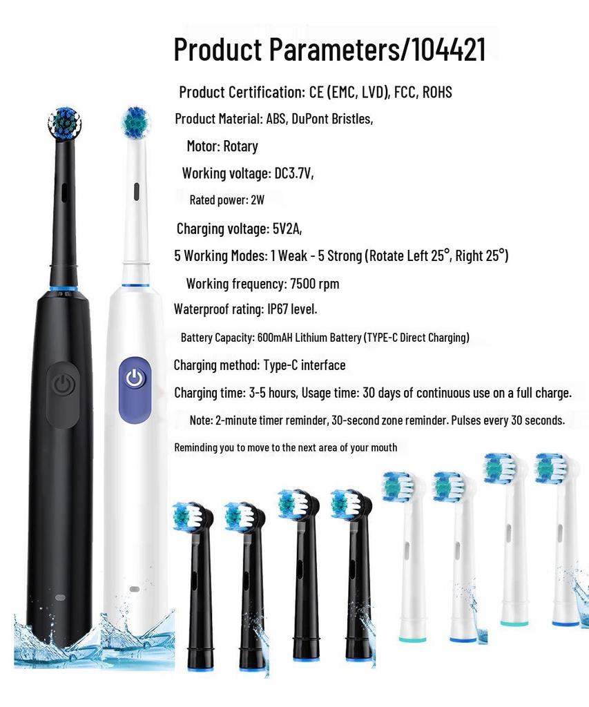 Smart Round Head Electric Toothbrush 5 Modes with Soft Bristles