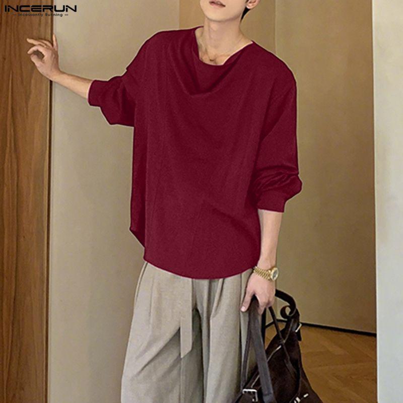 INCERUN Camisas Casuales Holgadas de Manga Larga para Hombre, Talla Grande, Cuello Oscilante, Lisas