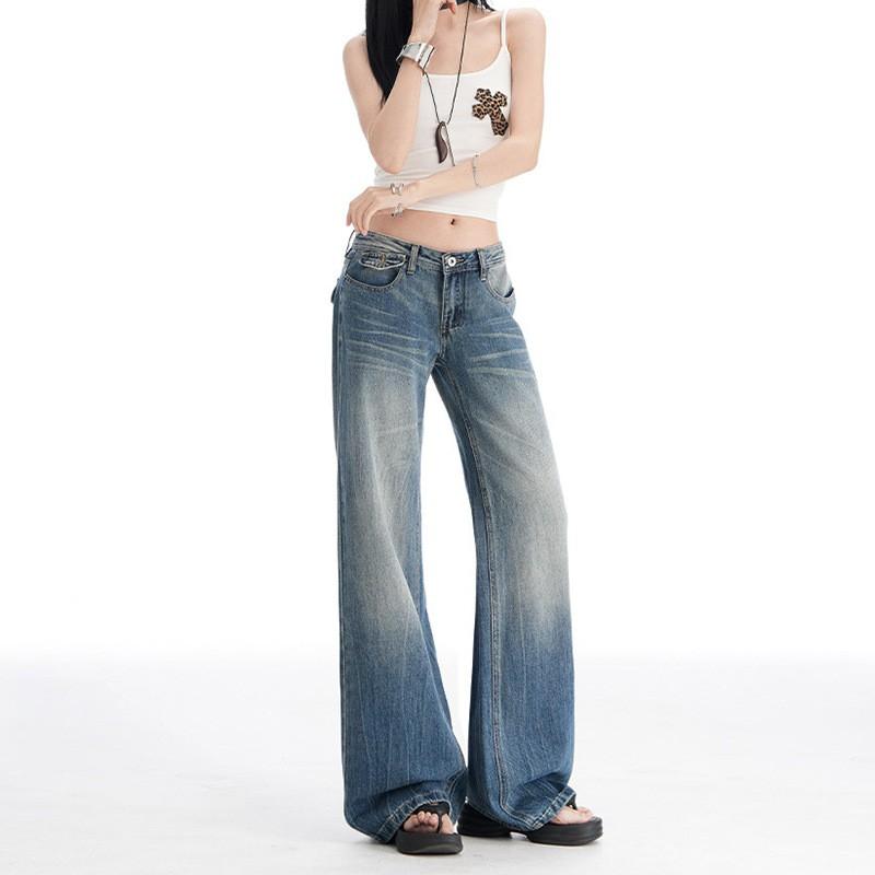 Low Rise Wide Leg Jeans Women Plus Size Relaxed Fit Straight Cut Denim Pants Vintage Washed Casual Style