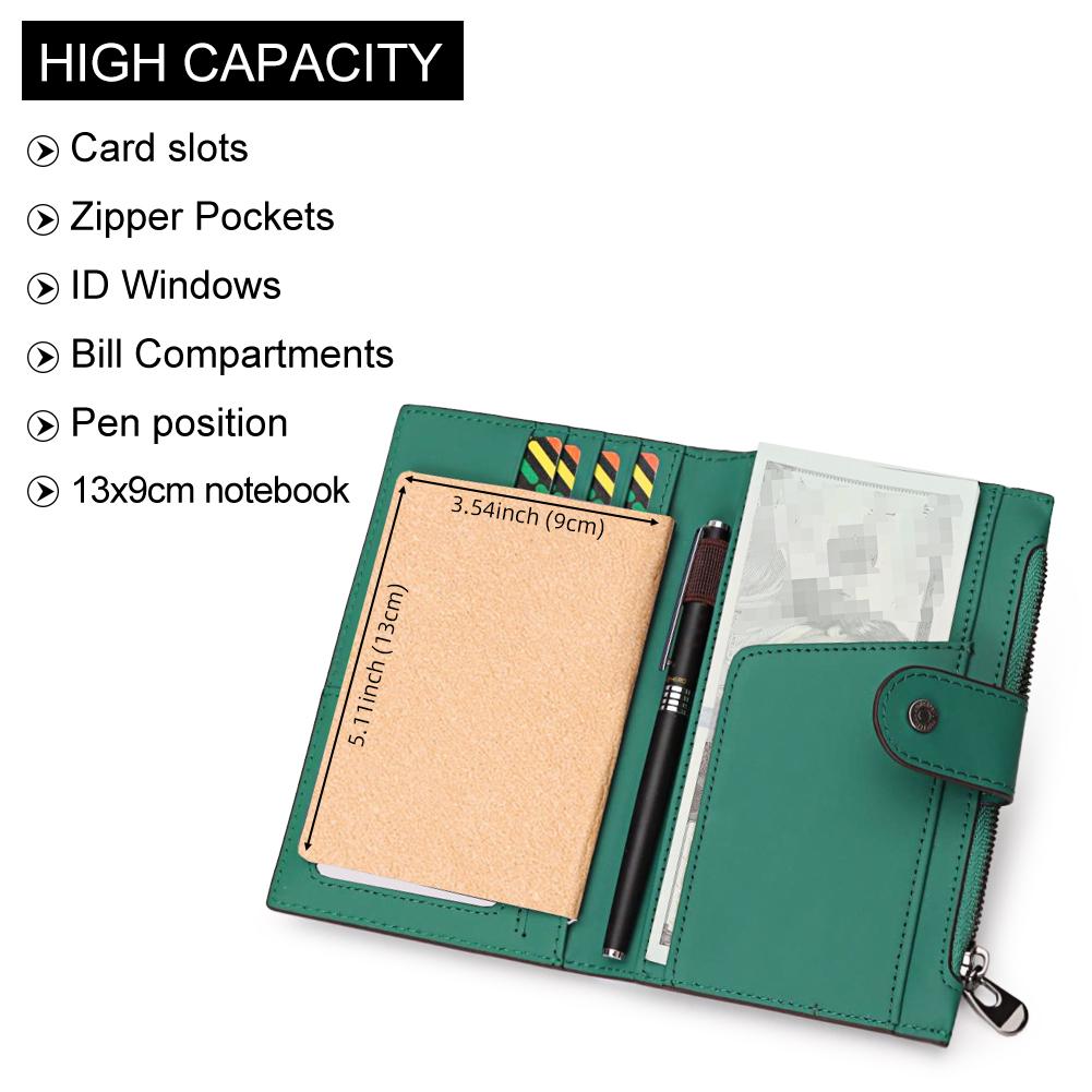 Humerpaul Ladies Leather Wallet Large-capacity Wallet Multi-function Coin Purse First Layer Cowhide Wallet Passport Holder Travel Card Holder