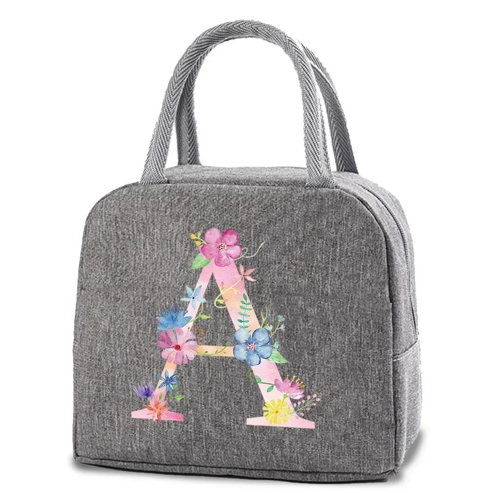 Reusable Insulated Lunch Bag Canvas Insulated Lunch Storage Bag Ladies Men s Portable Lunch Bag Waterproof Letter Pattern