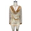 Women Tops Piled Collar Sequined Long Sleeves Velvet Texture Blouse Solid Color