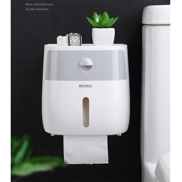 Wasserdichter, kreativer Toilettenpapierhalter zur Wandmontage, multifunktionales Toilettenpapierfach, doppelschichtig, tragbare Tissue-Aufbewahrungsbox, Badezimmerzubehör