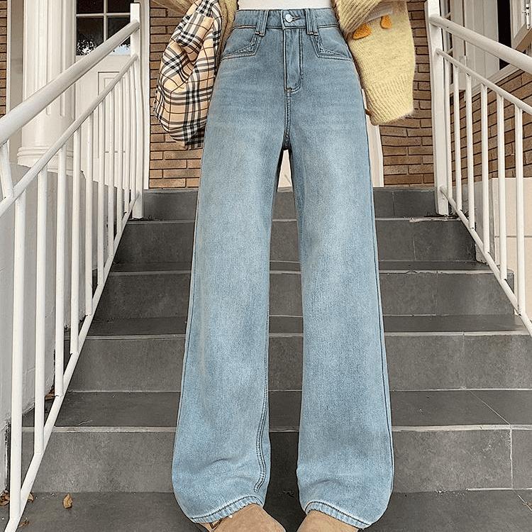 

High-Waisted Retro Plus-Size Women s Wide-Leg Jeans, Winter 2025, Velvet-Lined for Warmth and Slimming, Floor-Length 3XL (160-175 jin)