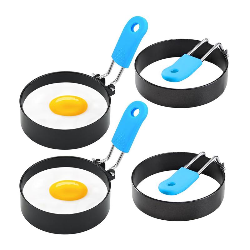 4Pcs Stainless Steel Egg Rings with Anti-Scald Handle Nonstick Fried Egg Rings Fried Egg Mold Frying Egg Kitchen Cooking Tools