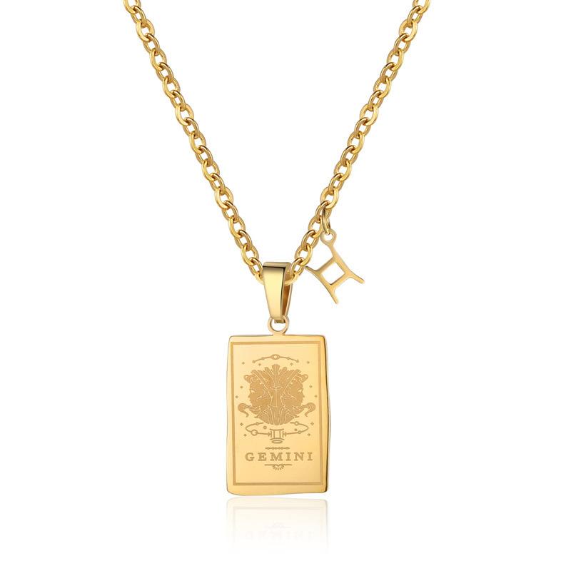 Twelve Constellations Tarot Brand Stainless Steel Necklace Stylish And Simple Titanium Steel Square Brand Retro Constellation Necklace