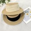 British retro straw hat women's summer casual sunshade sunscreen hat short brim pleated straw top hat flat top sun hat