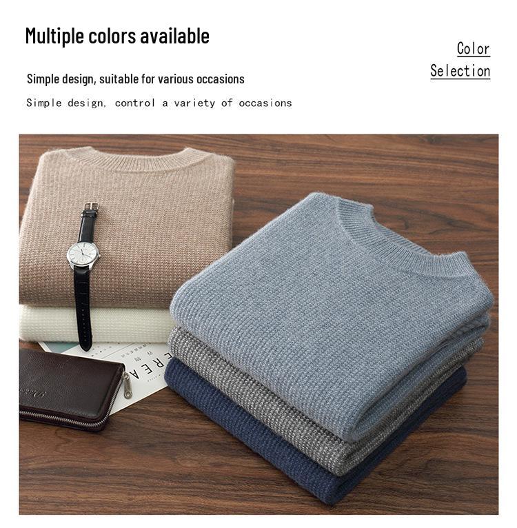 Men's Double-Ply Jacquard Cashmere Sweater - Thick, Half-High Neck, Loose Fit for Autumn/Winter Fashion.