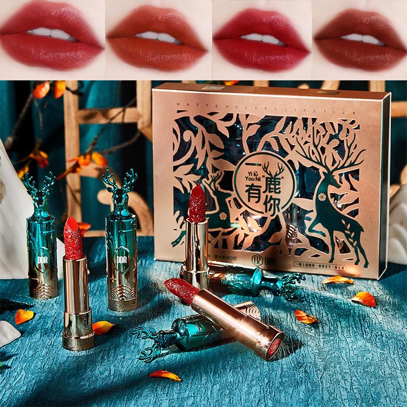 Makeup Lipstick Set Carved Nude Li Pstick Matte Velvet Long Lasting Easy To Color Non-stick Cup Lip Glaze
