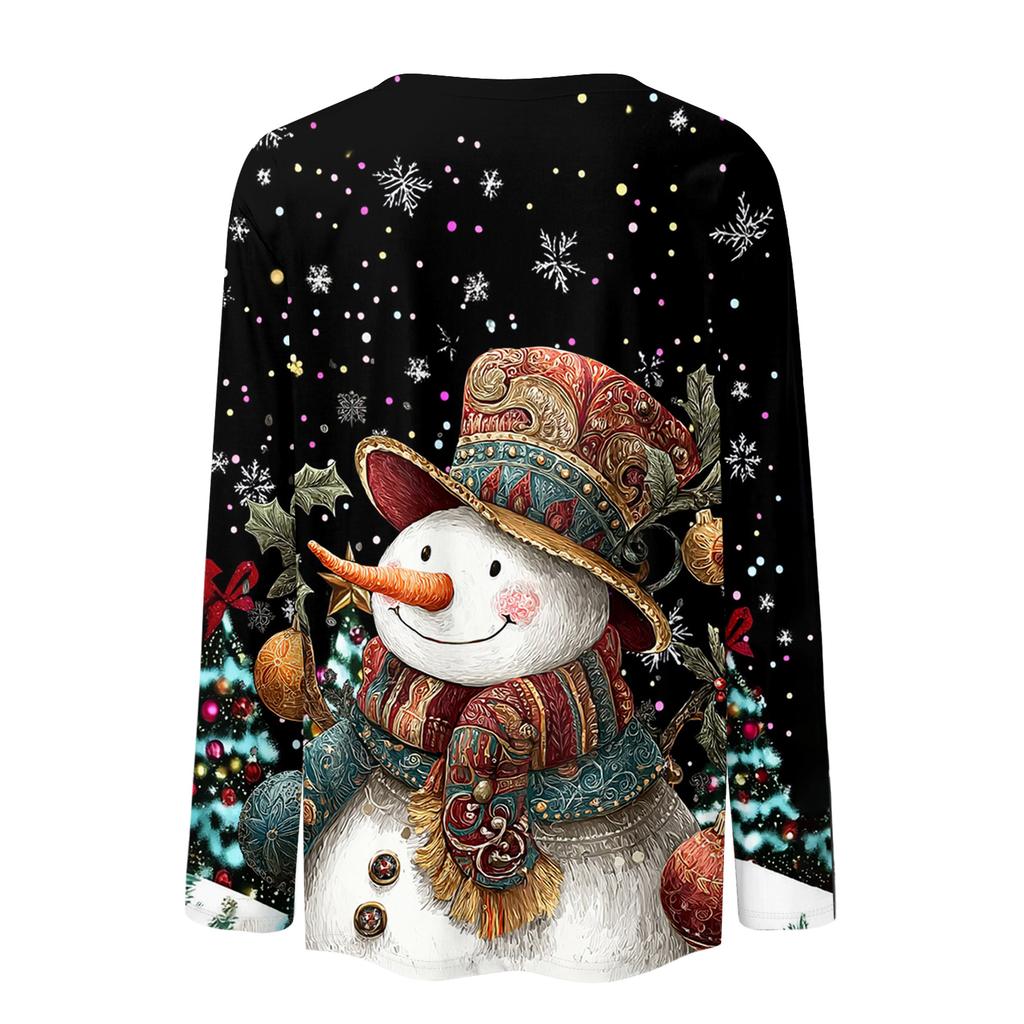 Langermede skjorter for kvinner Søt trykk grafisk t-skjorte Bluser Uformell Pluss størrelse Basic Topper Pullover