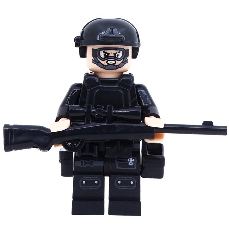 Qxl10 Black Swat Building Block Figurine Small Particle Mosaic Military Police Doll Toy