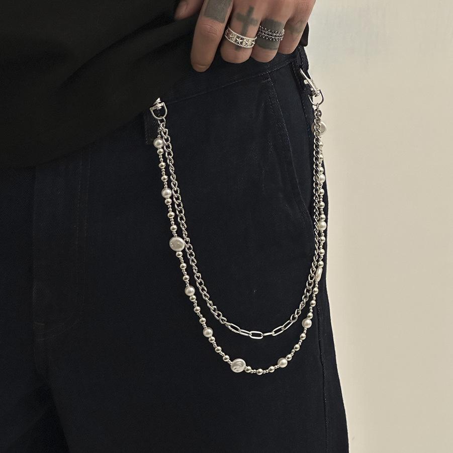 Hip-Hop Imitation Pearl Beaded Trouser Chain, Fashionable Niche Chain Splicing Jeans Waist Chain Hanging Chain