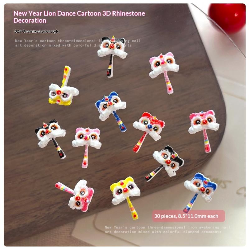 

30Pcs 2026 Year Lion Awakening Nail Accessories Cartoon 3D Lion Color Resin Nail Accessories Diy Material