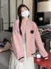 Women's Pink Retro Baseball Jacket: Casual, Loose, Slimming, Autumn/Winter College Style Outerwear.