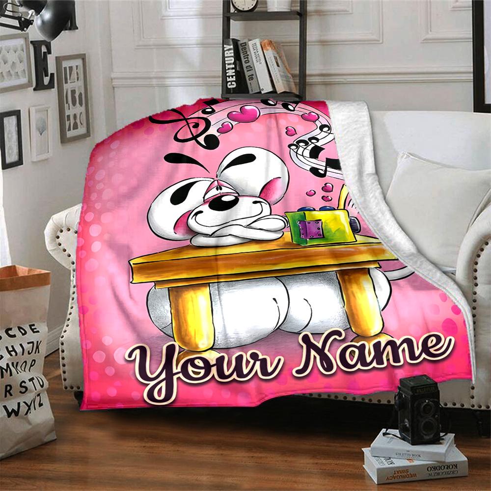 1pc Diddl Blanket with Custom Name, Gift, for Men and Women, Soft Blanket, Good for Sofa Bed Couch Travel, Lightweight Flannel Blanket
