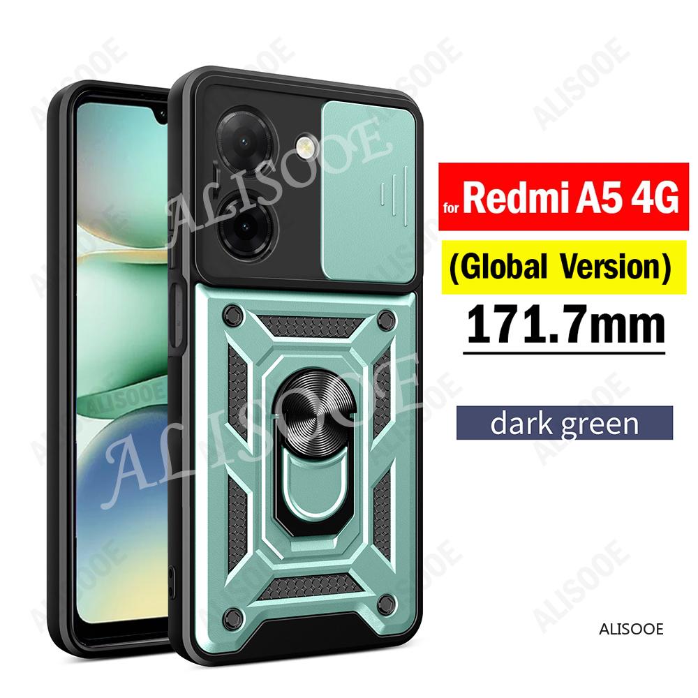 

Shockproof Capa for Xiaomi Redmi A5 4G Global (171.7mm) Case Armor Slide Camera Protect Ring Stand Cover for Redmi A5 4G Funda Redmi A5 4G (171mm) зелёный