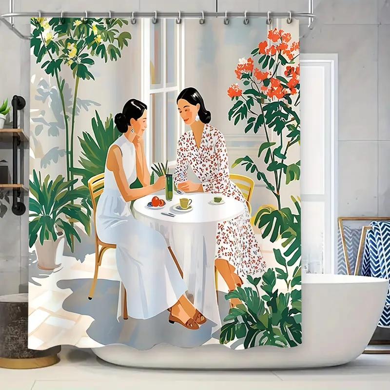 

Elegant Tropical Shower Curtain For Home Decor Vibrant Plants And Women Artwork Design Waterproof And Durable For Bathroom Use W60H190(CM)-1 Pcs