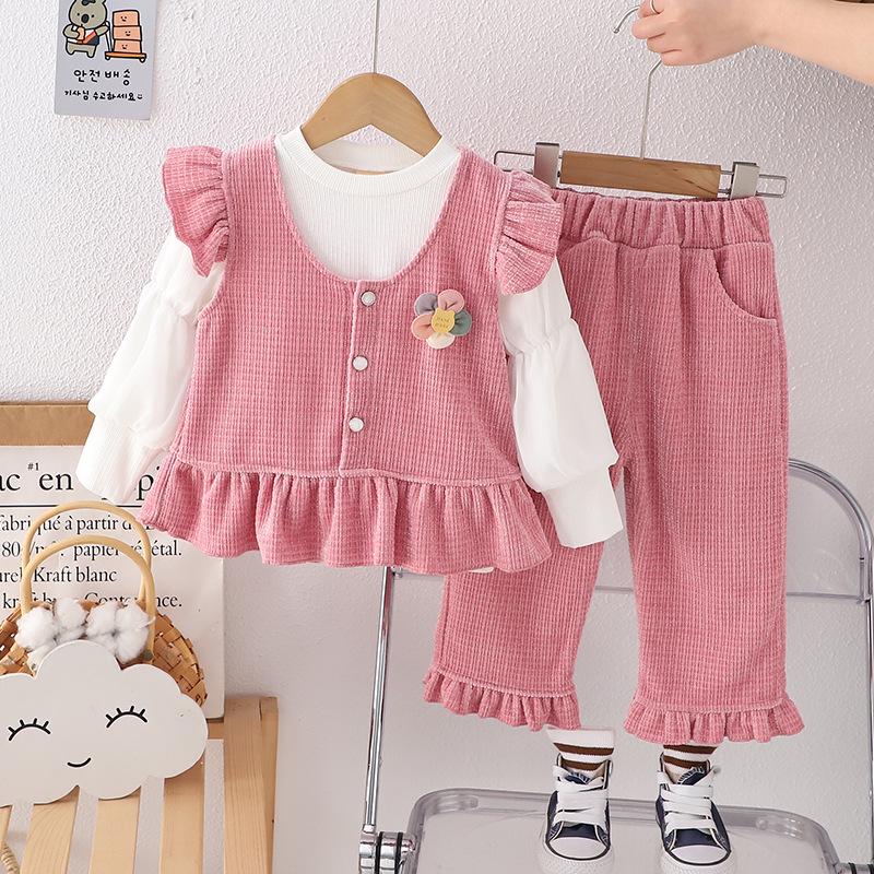 Korean Style Girls' Spring Outfit: Casual Long Sleeve Three-Piece Set