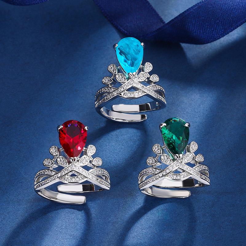 Jewelry Copper Bottom Gold-Plated Retro Simulation Color Treasure Red Corundum Design Crown Ring Women 8 * 12