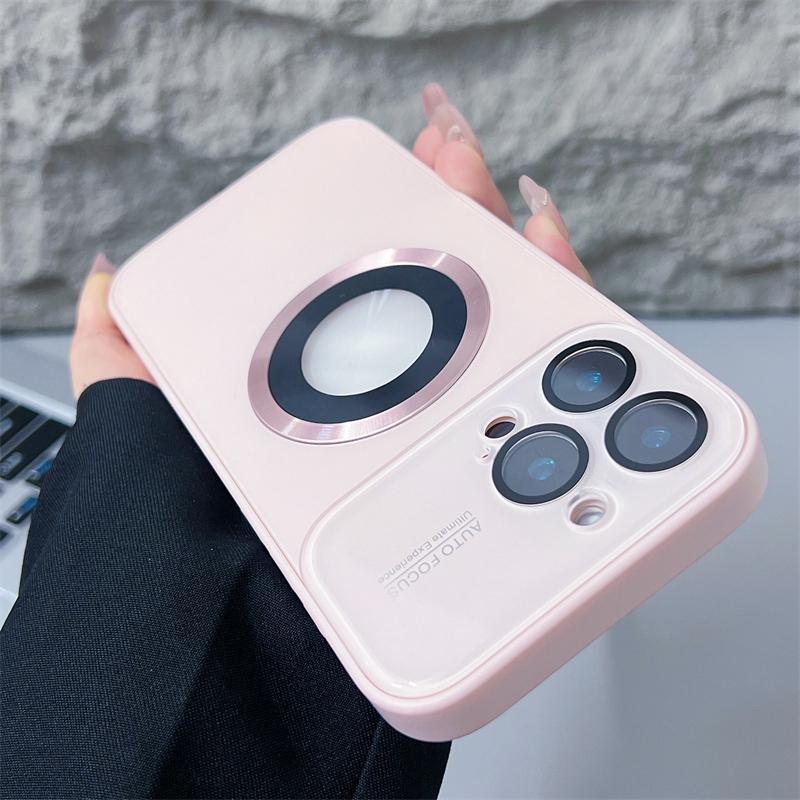 Titanium Alloy Texture Lens Protection Case For iPhone 17 16 15 14 Plus 13 12 Pro Max High-end Magnetic Simple for Magsafe Cover