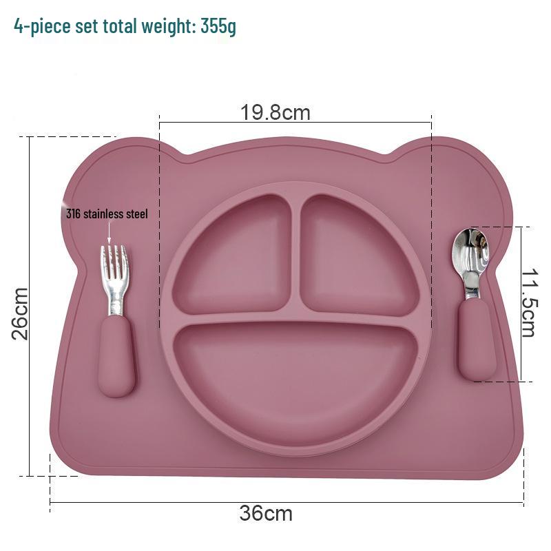 Children's Silicone Dinnerware Set: Large Placemat, Suction Bowl, Stainless Spoon & Fork