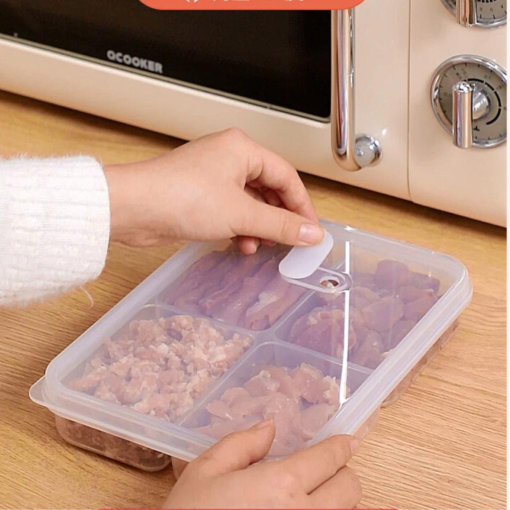 4/6 Fächer Kühlschrank Versiegelte Kunststoff-Fleisch-Frischhaltebox Zwiebel Ingwer Knoblauch Lebensmittelaufbewahrungsbehälter Gefrierkonservierungsbox