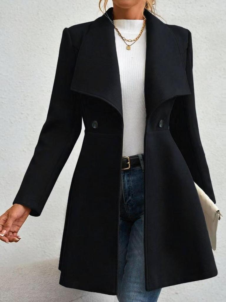 European Autumn/Winter Slim Fit Mid-length Woolen Coat for Women - Elegant Lapel Style