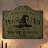 Vintage Witch Hat Sign 2D Flat Printing Retro Wall Art Sign Witch Hat Plaque  Halloween Decoration