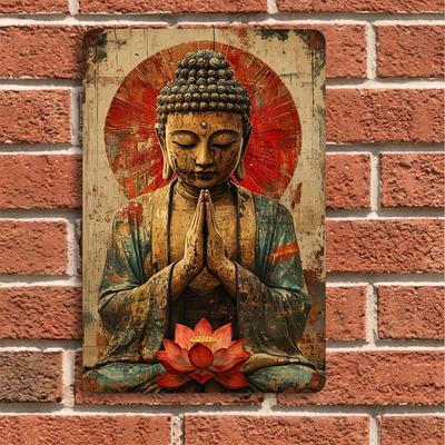 Vintage Buddha Iron Wall Art with Lotus Serene Meditation Decor X Inch for Home Office Club Easy Install Zen Home
