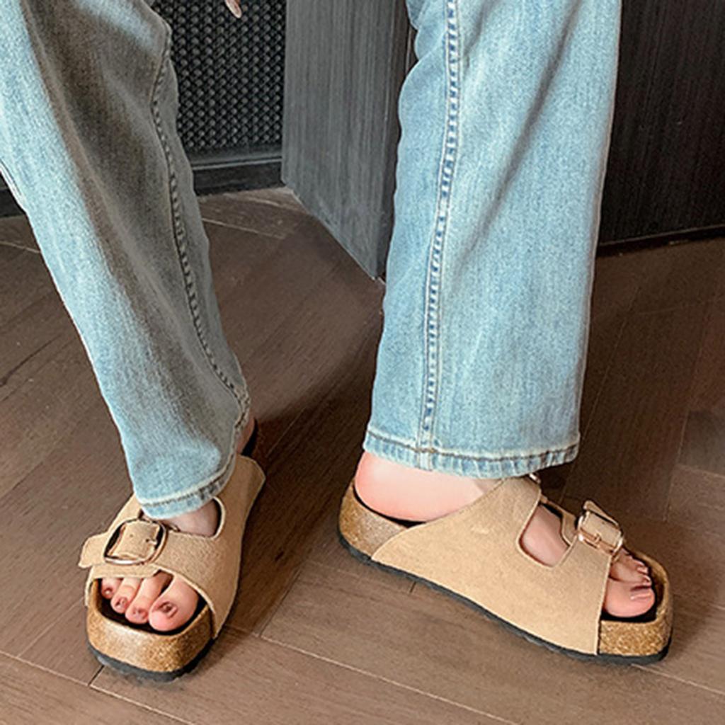 Flat Slippers Women Slippers Luxury Indoor Bottom Non-Slip Cork Slippers Women's Beach Outdoor Home Flip Flops Platform Sandals