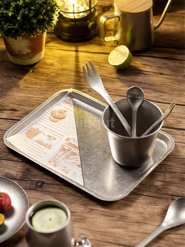 Retro Korean Style Stainless Steel Rectangular square Plate Food Storage Tray Vintage Steak Barbecue Snack Dishes Kitchen tray