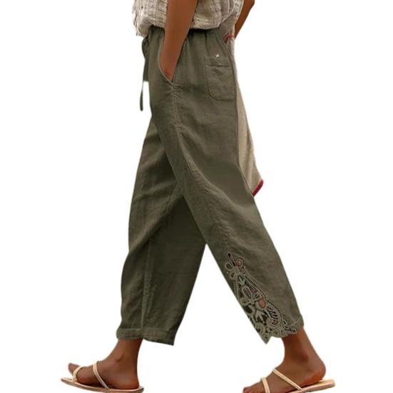 Women Pants, Drawstring Adjustable Waistband High Waist Summer Pants, Pure Color Loose Fit Casual Trousers for Travel Work School Daily Wear