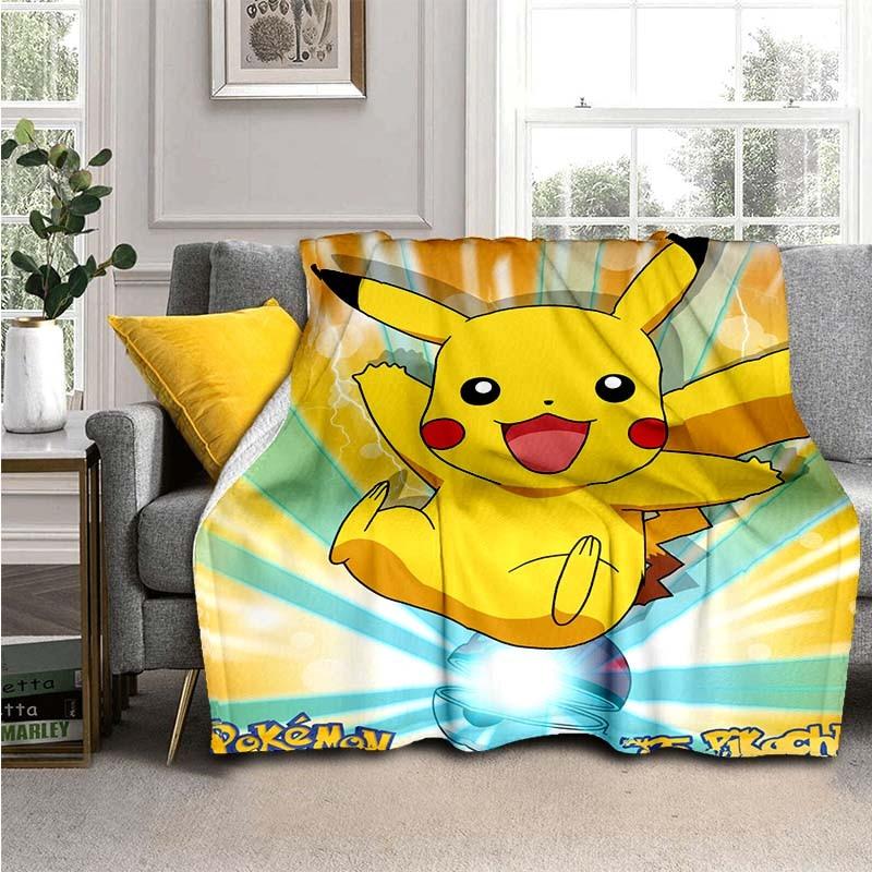 Cartoon Pokemon Flannel Throw blanket Children and adults Gift Fashion Cute Pikachu Fluffy blanket for Bed Sofa Travel Camping