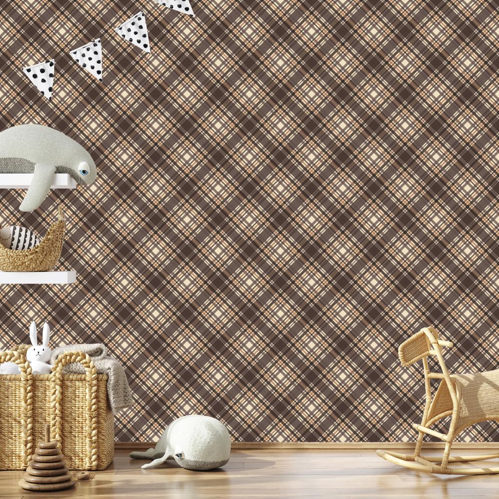 Brown Checkered Wallpaper in Brown, Beige and Rust for Living Room and Bedroom 50x1000