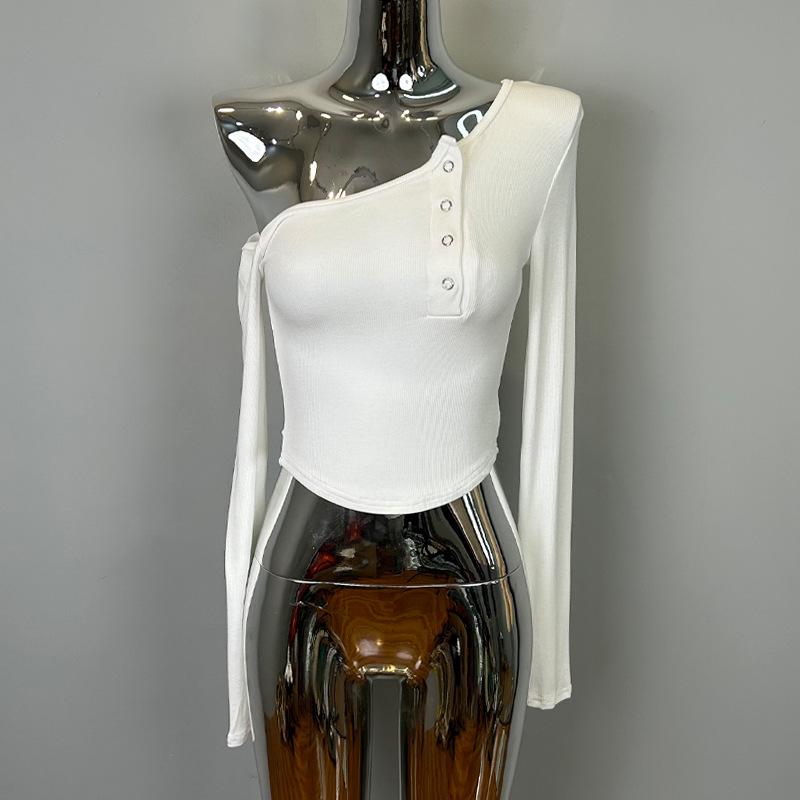 Elegant Off-the-Shoulder Asymmetrical Cropped Long-Sleeve Top One Size белый