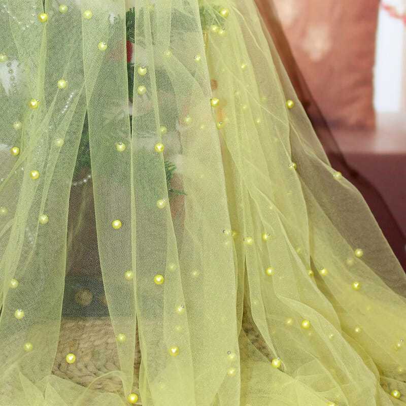 Nail Pearl Tulle Fabric Encryption Soft By The Meter for Yarn Dress Wedding Headwear Curtain DIY Sewing Cloth Smooth White Blue