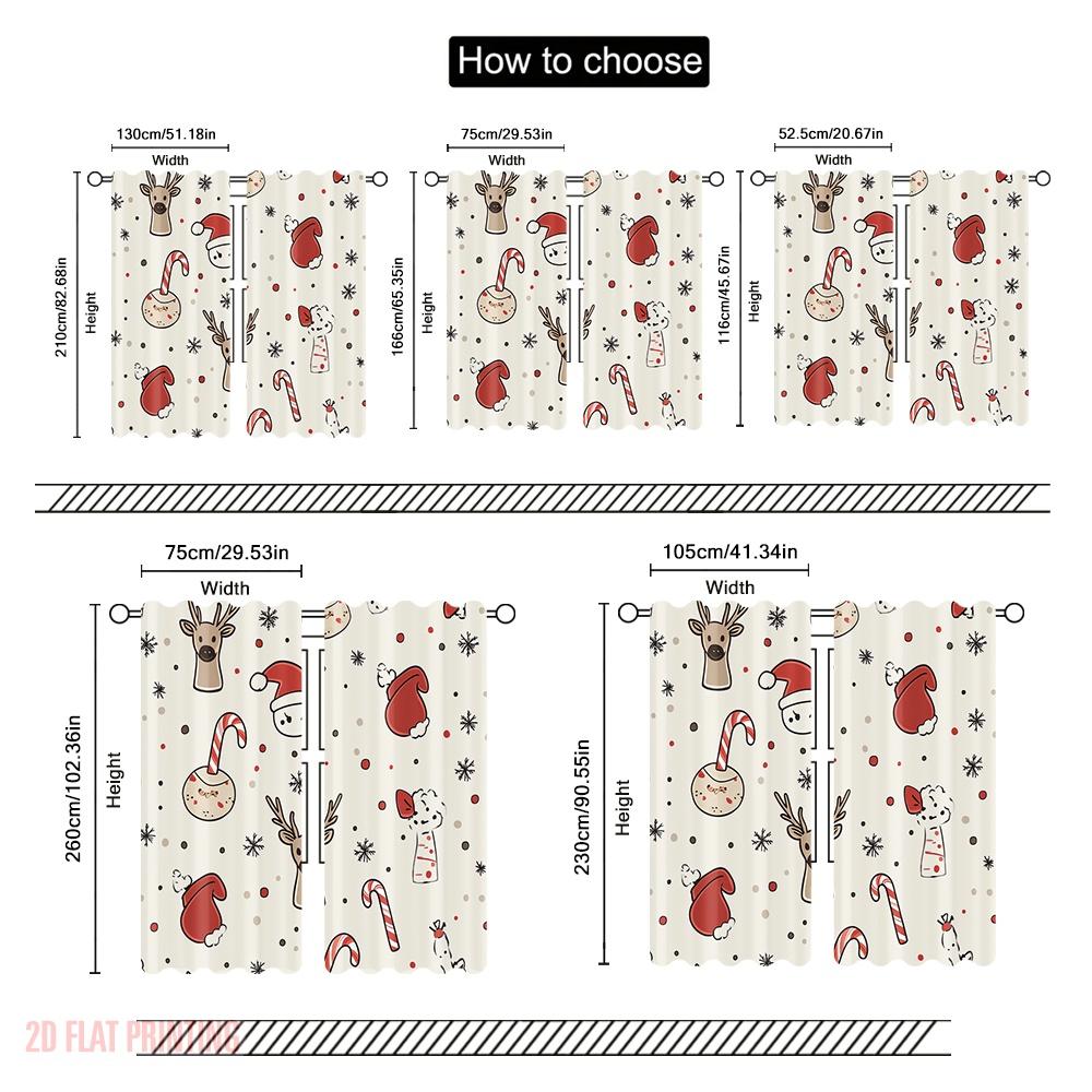 2Pcs,2D Plane Printing Curtain Fabric Christmas Cute Festive Gifts (2) Versatile Fabric (Without Rod) Decorations Inside Use For