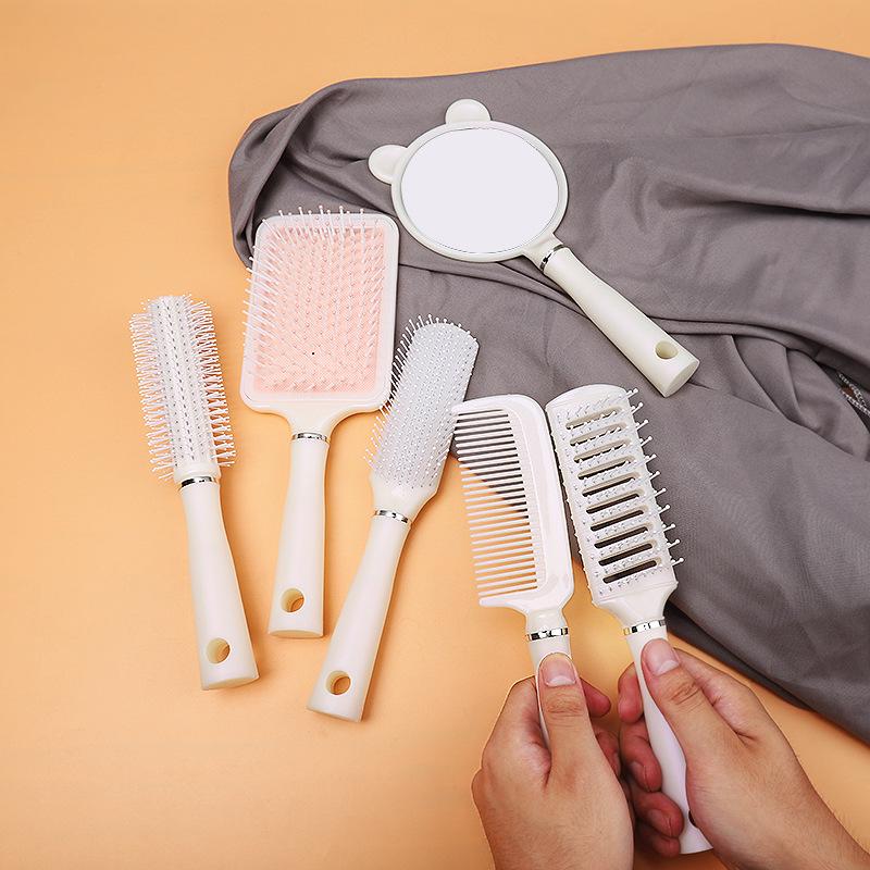 Portable Airbag Massage Comb & Handheld Makeup Mirror for Long Hair - Cushion & Curling Comb