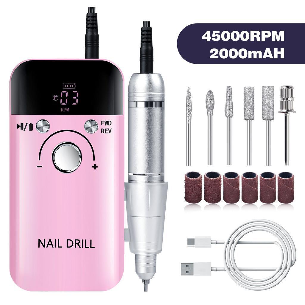Professional 45000RPM Electric Nail Drill Machine - for Nail Salon & Home Use, Portable Manicure Kit LED Display