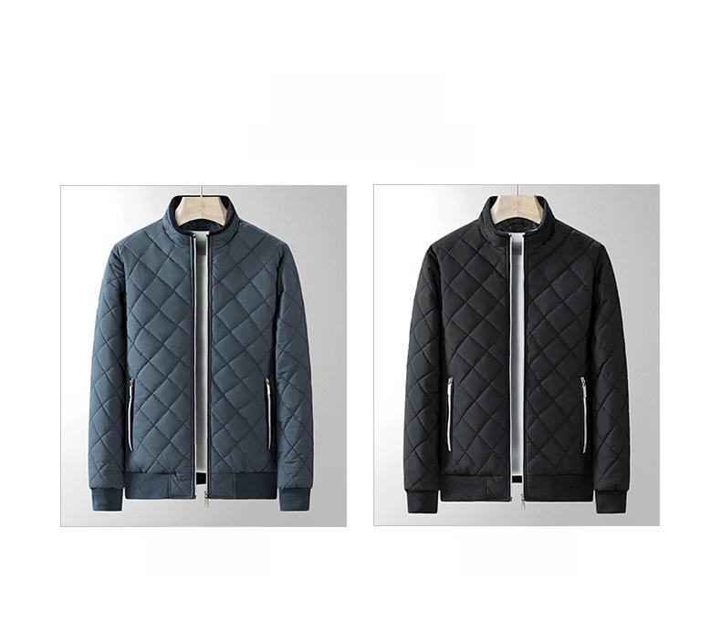 Warmer karierter Baumwollmantel für Herren mit Stehkragen – lässige, winddichte und modische Samtjacke