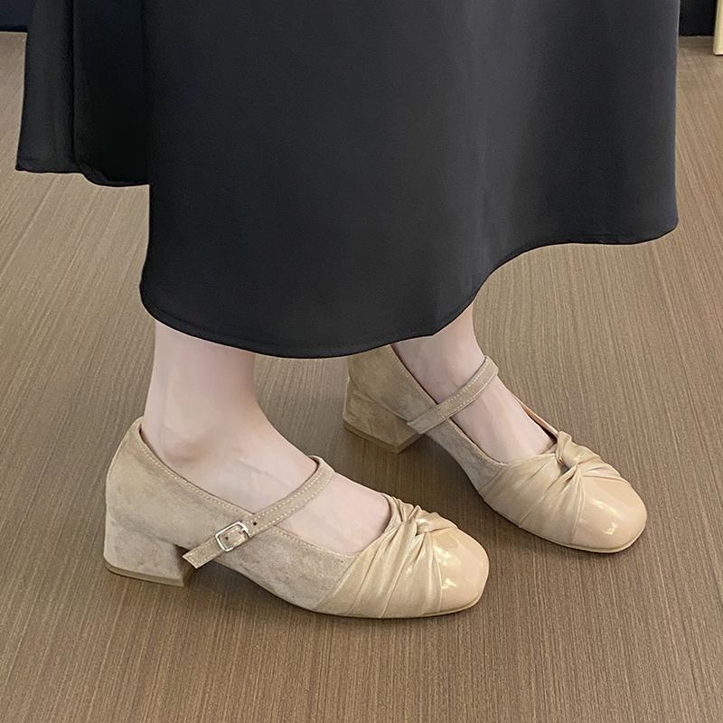 New Style Women's Thick Heel Women Mary Jane Shoes Square Toe Shallow Butterfly-knot Ladies Casual Shoes Zapatos Mujer