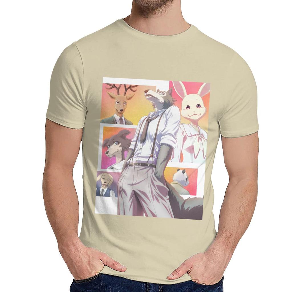 For Man Tee Shirt Beastars Animal Anime Natural Cotton Top Design Round Collar Retro T