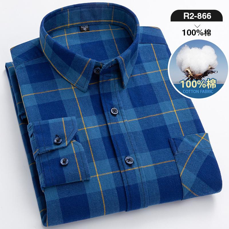 New Spring Autumn 100% Cotton Flannel Plaid Mens Shirts Casual Long Sleeve Regular Fit Home Dress Shirts For Man Clothes 6XL 5XL